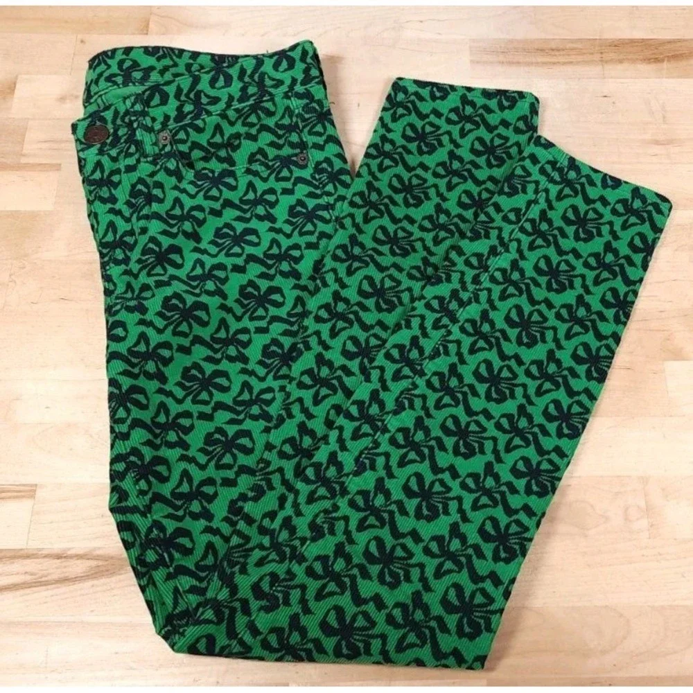 J. Crew‎ Toothpick Corduroy Skinny Jeans Green Shamrock Print Womens Size 24